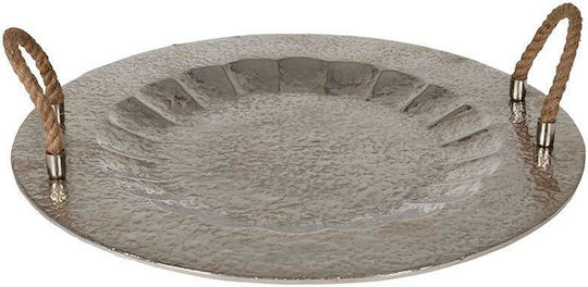 Inart Metallic Round Decorative Tray Inart Aluminum Tray Nickel-Plated 48cm x 48cm x 2cm Silver 48x48x2cm