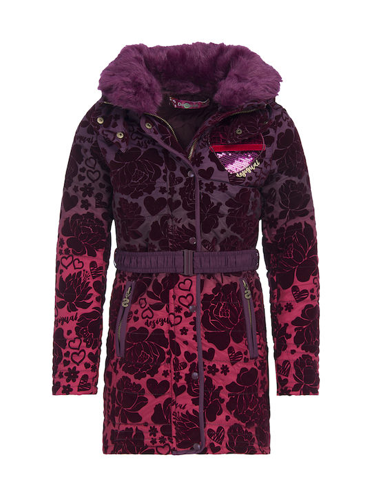 Kids' Casual Jacket Long with Hood Burgundy Sinita