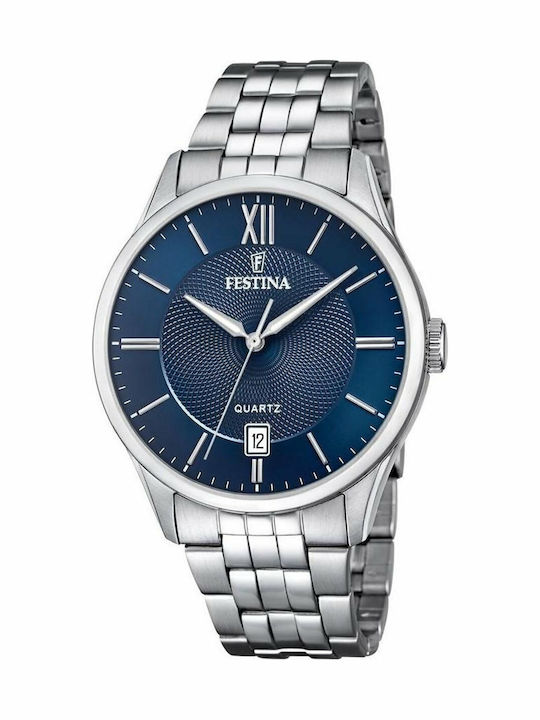 Festina Ανδρικό Ρολόι 42mm Μπαταρίας με Ασημί Μεταλλικό Μπρασελέ