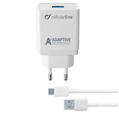 Cellular Line Charger with USB-A Port and Cable USB-C 15W Whites (ACHSMKIT15WTYCW)