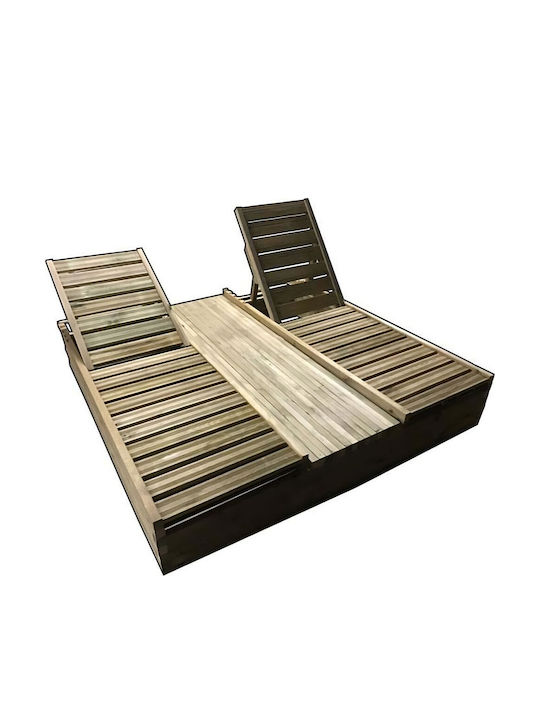 Deckchair Double Wooden Brown with Table 188x188x32cm.