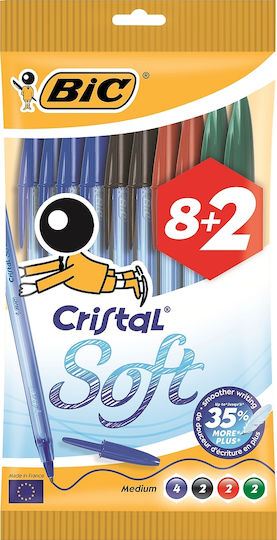 Bic Cristal Soft Pen Ballpoint Multicolour with Multicolour Ink 10pcs  918534