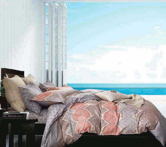 Makis Tselios Home Duvet Cover Set Cotton Satin Queen with 2 Pillowcases 220x240 Option Gray