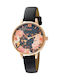 Loisir Flowerbomb Watch with Black Leather Strap