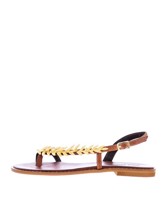 Makis Kotris Leather Women's Flat Sandals in Brown Color