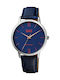 Q&Q Watch Battery with Blue Leather Strap QB34J312Y