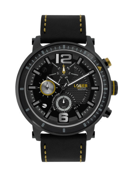 Jvd Watches Loser Watch Chronograph Battery with Black Leather Strap