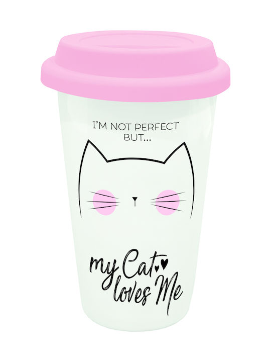 Legami Milano I'm Not Perfect But... My Cat Loves Me Cană din Porțelan cu Capac Albă 300ml 1buc