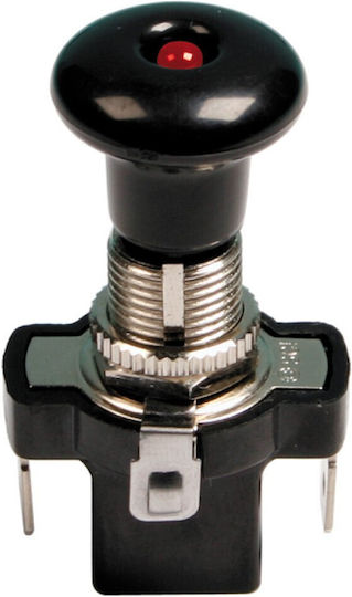 Lampa Push-Pull Switch Διακόπτης On/Off Αυτοκινήτου με Κόκκινο Φωτισμό 12V Universal Μαύρο