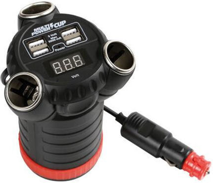 Lampa Power Cup Φορτιστής Αυτοκινήτου 180W 5A με Θύρες: 4xUSB 3xΑναπτήρα και Βολτόμετρο Πολύχρωμος