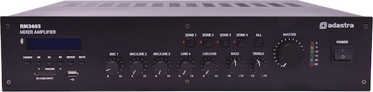 Adastra RM360S Integrated Commercial Amplifier 5 Channels 4 Zone 360W/100V Equipped with USB/FM/Bluetooth Black