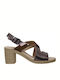 Boxer Leather Women's Sandals Brown with Chunky Medium Heel