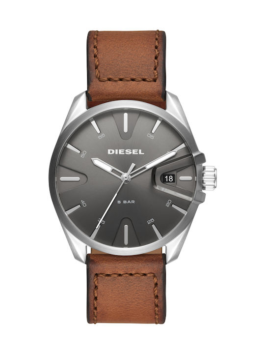 Diesel Watch Battery with Brown Leather Strap