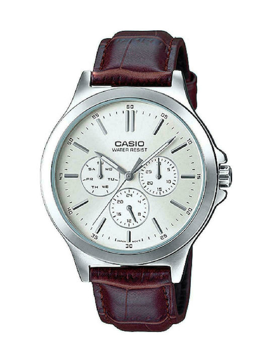 Casio Watch Chronograph Battery with Brown Leather Strap