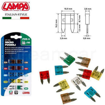 Lampa FUS-4 Automotive Micro ATM Fuses Set Set Siguranțe Auto Cuțite 10buc