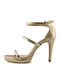 Stefania Women's Sandals with Ankle Strap Gold with Thin High Heel