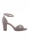 Stefania Suede Women's Sandals with Ankle Strap Pink with Chunky Medium Heel