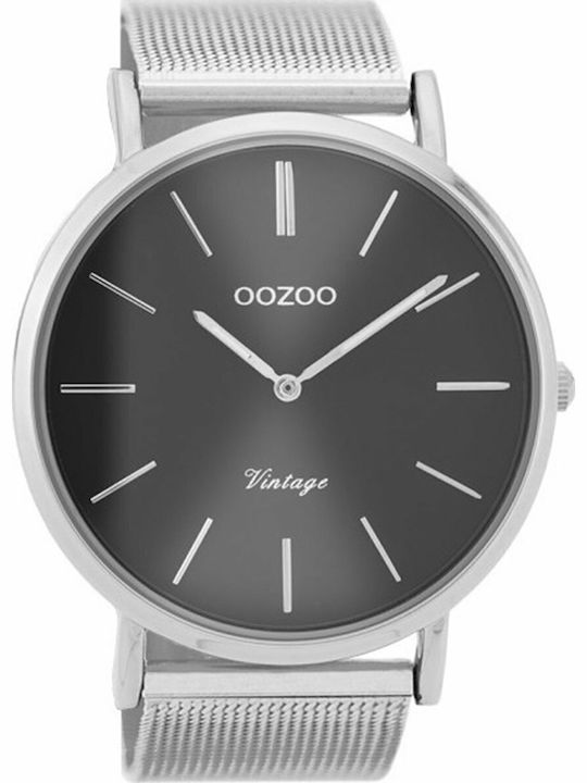 Oozoo Vintage Γυναικείο Ρολόι 40mm Μπαταρίας με Ασημί Μεταλλικό Μπρασελέ