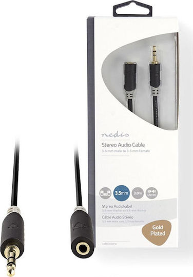 Nedis 3.5mm Jack Cable Male to Female Black 3m with Gold Plated Terminals