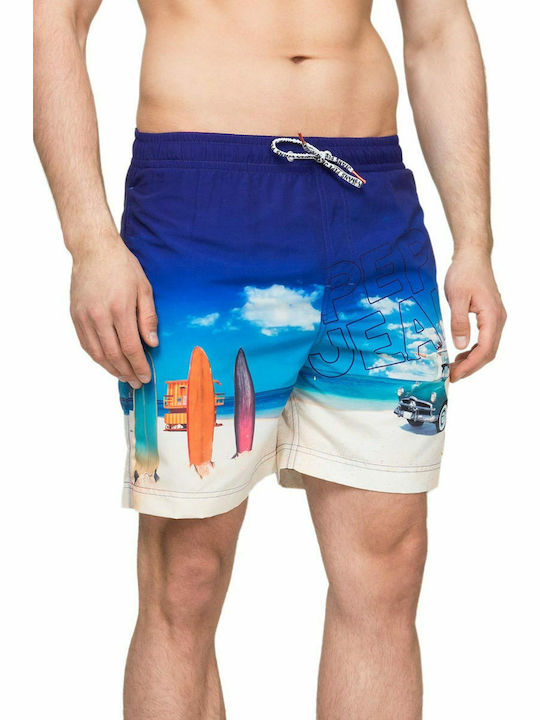 Pepe Jeans E2 Amur Herren Badebekleidung Shorts Blau mit Mustern