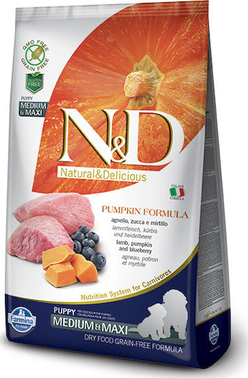 Farmina N&D Pumpkin Formula 12kg Trockenfutter ohne Getreide für Welpen mittlerer & großer Rassen mit Lamm, Kürbis und Blaubeere