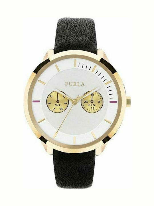 Furla Damen Uhr Chronograph mit Schwarz Lederarmband