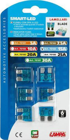 Lampa Smart-Led Indicator Fuses 12/32V 15A Set Auto-Sicherungen Flachstecksicherungen 6Stück