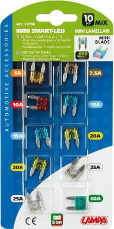 Lampa Smart-Led Mix 10 Indicator MicroBlade Fuses 12/32V Set Siguranțe Auto Lamelare 10buc