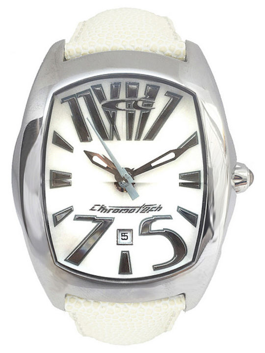 Chronotech Herrenuhr 40mm Batterie mit Weiß Lederarmband