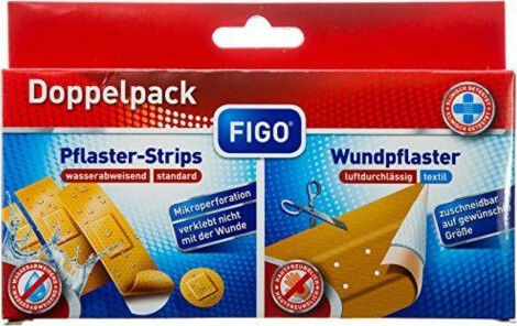 Figo Pack of Adhesive Bandages (72x19mm) 5 pieces, (65x19mm) 5 pieces, (10x40mm) 5 pieces, (22x22mm) 5 pieces & (50x6cm) 1 piece Plasters 16pcs