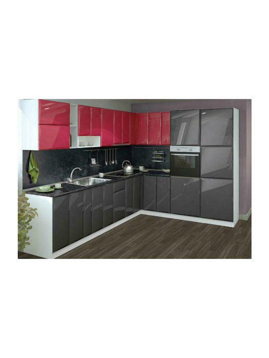 300/260 Floor / Wall Kitchen Cabinets Set Γκρι - Beri L530xW60xH217cm
