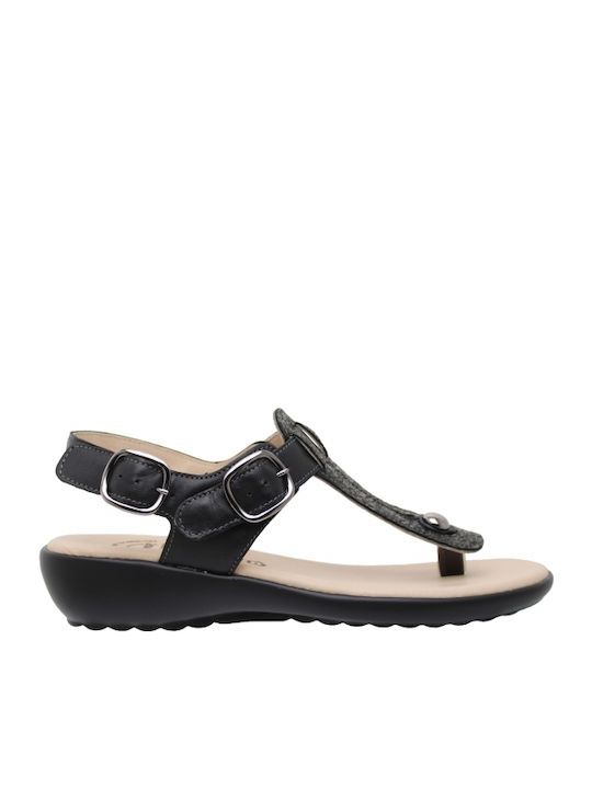 Boxer Leather Women's Flat Sandals In Black Col...