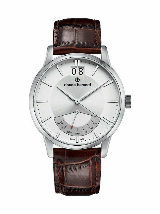 Claude Bernard Men's Watch 42mm Battery with Brown Leather Strap