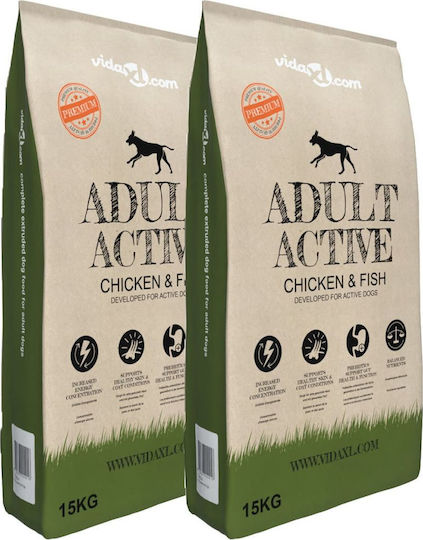 Premium Adult Active Chicken 15kg Dry Dog Food for Adult Dogs with Chicken and Fish