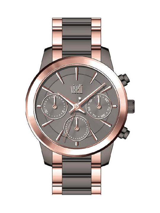 Visetti Legacy Two Tone Stainless Steel Bracelet Watch with Gray Metal Bracelet