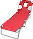 vidaXL Foldable Steel Beach Sunbed Red with Pil...