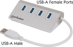 Manhattan IUSB3-HUB767 USB 3.0 4 Port Hub with USB-A Connection Silver (163767)