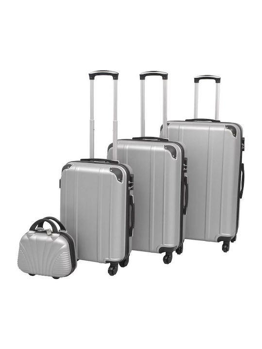 vidaXL Travel Suitcases Hard Silver Max Height 76cm with 4 Wheels Set of 4