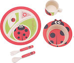 Feeding Set made of Bamboo Red 5pcs