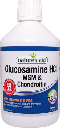 Natures Aid Glucosamine HCI MSM & Chondroitin Vitamin C & FOS Liquid Συμπλήρωμα για την Υγεία Αρθρώσεων & Οστών 500ml
