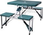 vidaXL Σετ Τραπέζι Πτυσσόμενο+4 Σκαμπό Aluminum Foldable Picnic Table in Case Green