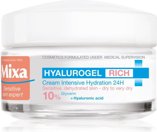 Mixa Hyalurogel Rich 24ωρη Ενυδατική & Αναπλαστική Κρέμα Προσώπου Ημέρας με Υαλουρονικό Οξύ 50ml