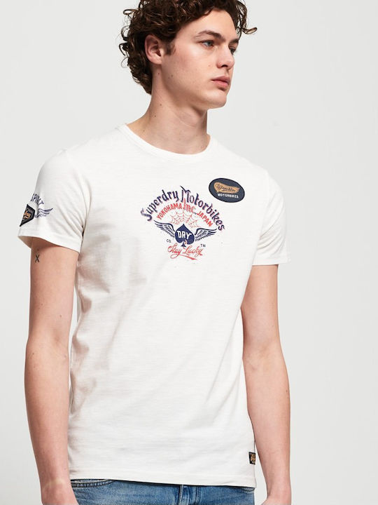 Superdry Motor Backprint Mid Ανδρικό T-shirt Λευκό Με Στάμπα