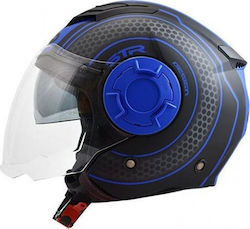 STR Tron Jet Helmet with Sun Visor ECE 22.05 1100gr Black Matt-Blue ST071