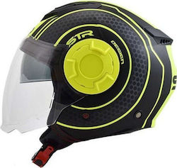 STR Tron Jet Helmet with Sun Visor ECE 22.05 1100gr Black Matt-Yellow ST071BKYLS