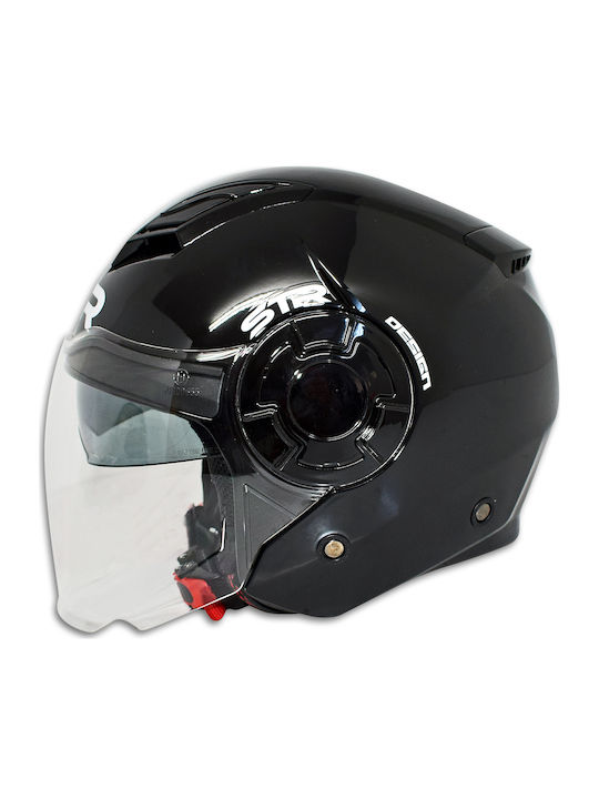 STR Tron Jet Helmet with Sun Visor ECE 22.06 1100gr Black