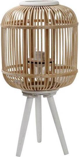Espiel Holz Vintage Tischlampe mit Beige Schirm und Weiß Basis
