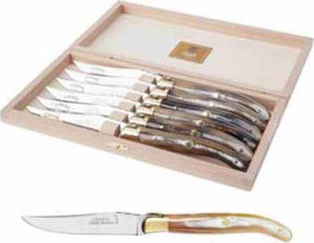 Claude Dozorme Laguiole De Table Light Horn Cuțite Friptură din Oțel Inoxidabil 6buc