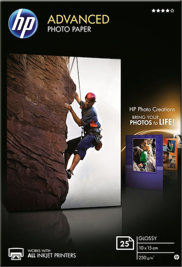 HP Advanced Glossy Photo Paper A6 (10x15) 250gr/m² for Printers Inkjet 25 Sheets