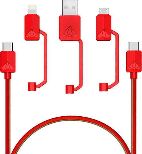 XTAR PDC-3 Плетена USB към Мълния / Type-C / микро USB Кабел 3Спецификация Червен 1.2м